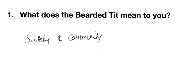 What does the Bearded Tit meant to you? Safety and community.